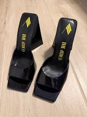 The Attico Devon Black Patent Square-Toe Mules